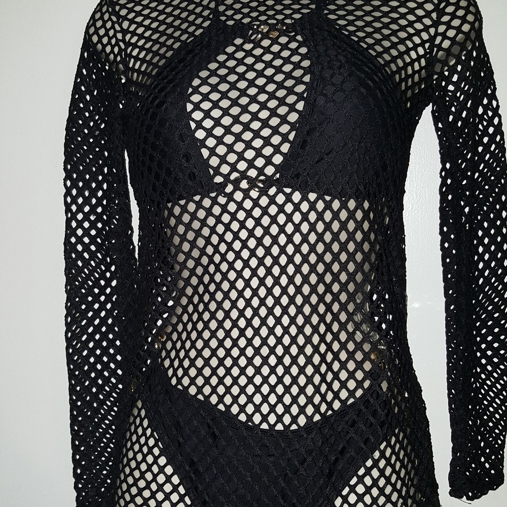 3-piece gold chain link bikini/cover up